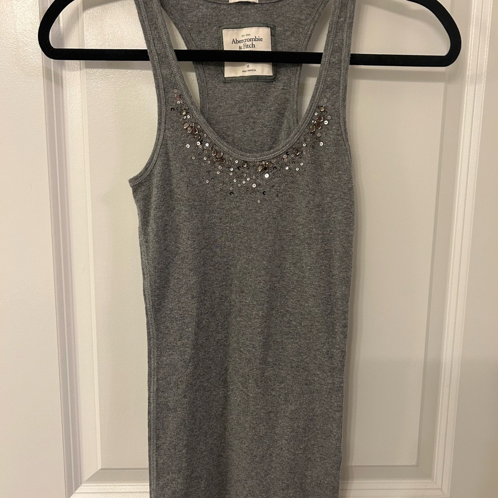 Abercrombie & Fitch Women’s Gray Tank Top with Embellishments Medium